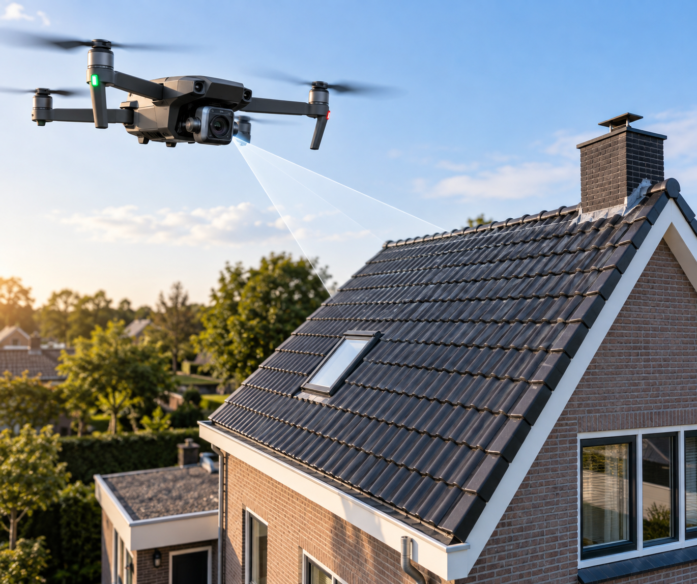 Drone inspecteert het dak van een woning